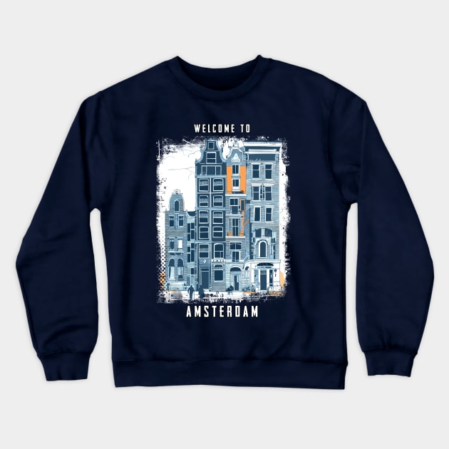 Amsterdam Holland Vintage Dutch Streets Travel Art Crewneck Sweatshirt by Naumovski